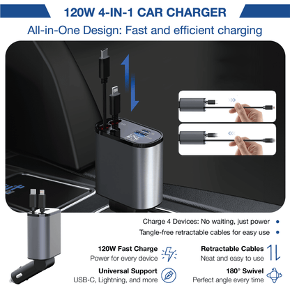 Voxku™ 4 In 1 Car Charger Adapter Powerful Fast Charging