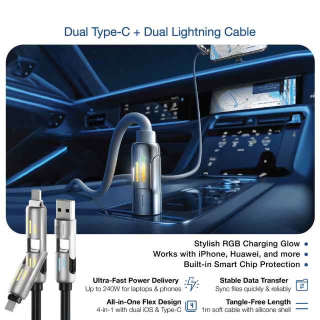Voxku™ Ultracharge 4 In 1 240w Fast Charging Cable 1m2