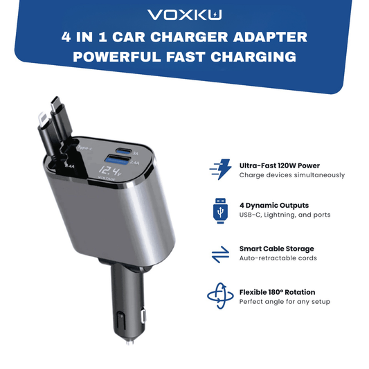 Voxku™ 4 In 1 Car Charger Adapter Powerful Fast Charging